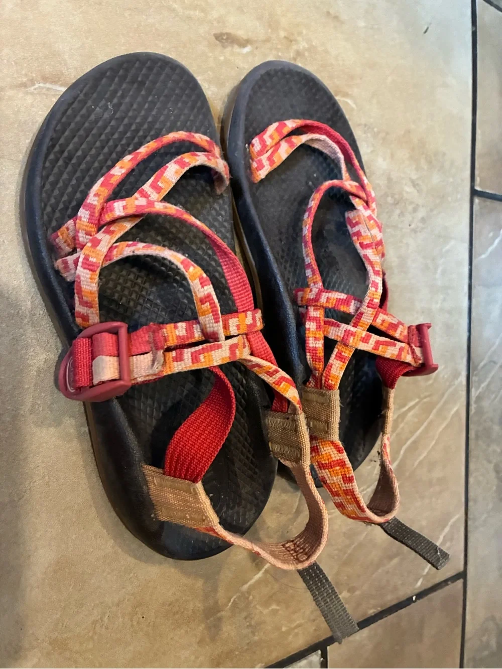 Chaco Kids Multi-Color Strap Sandals - Red/Orange/Peach Pattern